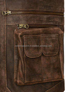 Nardon Apparel, recién llegado, chalecos de cuero negro para hombre, chaquetas de cuero, diseño personalizado, Chaleco de cuero con cremallera transpirable estampado - Product Image 4