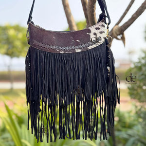Cowhide Fur Leather Fringe Handbag New Arrival Western Stylish <b>Women</b> Suede Leather Purse for <b>Women</b> Multi Purpose Handbag - Product Image 1