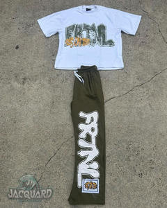 Ensemble T-shirts et pantalons de survêtement vintage pour hommes en coton lavé de haute qualité personnalisé - Product Image 3