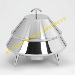 Luxury Gold UFO Shape Insulated Non-Stick Hot Pot <b>Footed</b> Stainless Steel Interior Premium Table Serving Casserole Lid Polished - Product Image 1