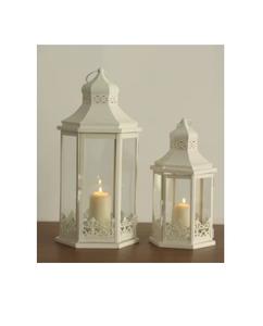 Juego de 2 linternas de vela colgantes decorativas de Pascua hechas a mano ecológicas blancas de Metal cuadradas de granja para decoración del hogar - Product Image 1