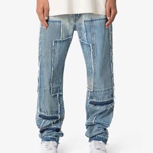 Pantalones de correr de hombre de lona bordada de cintura alta con logotipo personalizado OEM, tela de algodón 100% de corte regular - Product Image 1