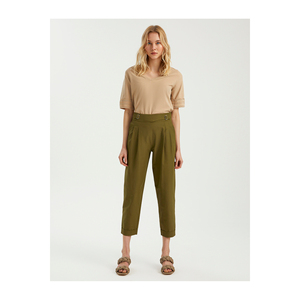 Pantalón de Algodón para Mujer con Hebilla Ajustable y Detalle de Pliegues - Product Image 3