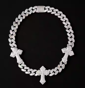 Chaîne à maillons cubains Miami de luxe entièrement glacé D Yash clouté testeur de diamants vérifier Moissanite colliers de mode de l'inde - Product Image 4