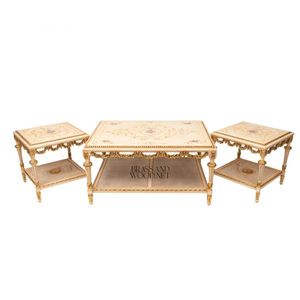 Juego de Mesa de Centro de Madera Pintada a Mano Clásica de Lujo con Estante Inferior - Product Image 1