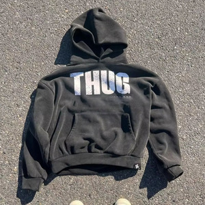 Manufacturer's Vintage Acid Wash Pullover Hoodie for Men 500gsm Heavyweight 100% Cotton Screen Printed No <b>Strings</b> Pocket Winter - Product Image 1