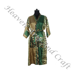 KL003 bohème indien fait à la main Vintage soie Sari imprimé fleuri vêtements de nuit peignoir Maxi robe ethnique plage été en gros - Product Image 1