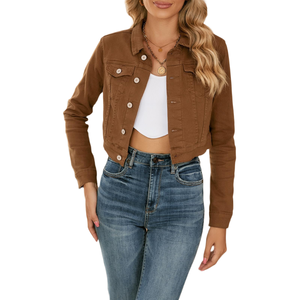 Venta al por mayor de chaquetas de mezclilla personalizadas para mujer Cierre de botón regular de longitud corta clásica con múltiples bolsillos para el estilo de prendas de vestir - Product Image 1
