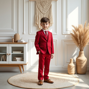 Costumes 3 pièces rouges pour garçons smoking à simple boutonnage pour enfants tenue colorée pour enfants robe de soirée dansante pour hôte de bal de promo - Product Image 4