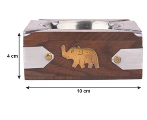 Cenicero cuadrado de madera con tapa de metal y diseño de elefante en el lateral Cenicero de madera para cigarros Ceniceros de cigarrillos para interiores y exteriores - Product Image 4