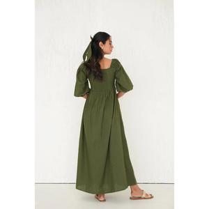 Vestido Casual de Verano para Mujer, Bordado, Largo hasta el Suelo, Cuello en V, Manga Corta, Color Sólido, Algodón, Estampado Floral, Estilo Urbano, Ecológico - Product Image 4