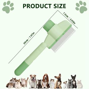 หวีสัตว์เลี้ยง 2-in-1 ทำความสะอาดตัวเองได้ ฟันสแตนเลส ปุ่มปลดง่าย ปลอดภัย กำจัดขนสัตว์เลี้ยง ขจัดขนหลุดร่วง แก้ปัญหาขนพันกัน - Product Image 2