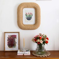 Grosir bingkai foto rotan alami anyaman tangan bingkai foto anyaman persegi panjang untuk dekorasi dinding Interior rumah Boho
