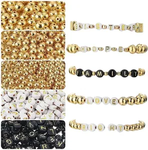 1600件光滑圆形金银珠和字母珠套装手链珠宝制作DIY