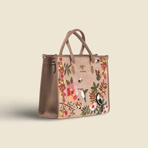 Bolso Tote de Mujer Estilo Bohemio en Cuero Vegano Beige y Terciopelo con Cierre de Broches Bordados para Uso Diario en Todas las Estaciones - Product Image 5