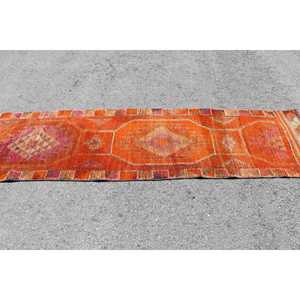 Tapis turc Herki 2,7 x 9,9 pieds, tapis en laine vintage à motifs floraux orange - Product Image 3