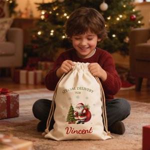 Personalized Cute Snowman <b>Drawstring</b> <b>Canvas</b> Gift <b>Bag</b> Special Delivery for Kids and Family for Christmas Parties - Product Image 4