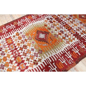 Turkish Vintage Rug, 5.8x14.5 ft <b>Runner</b> Rug, <b>Red</b> Kilim Geometric Rug - Product Image 2
