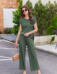 <b>Lounge</b> <b>Sets</b> for Women <b>Two</b> <b>Piece</b> Outfits Knit Cap Sleeve Tops Wide Leg Pleated Pants Casual Dressy Sweater <b>Sets</b> - Product Image 1