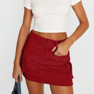 Faldas Vaqueras Casuales de Algodón 100% Transpirable de Alta Calidad al por Mayor para Mujer, Falda Mini de Cintura Natural, Color Sólido Personalizado - Product Image 5