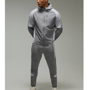 Nouvel ensemble de jogging 2 pièces léger et respirant en nylon pour homme, avec patchwork personnalisé, fermeture éclair, réfléchissant et coupe-vent, comprenant un sweat à capuche - Product Image 1