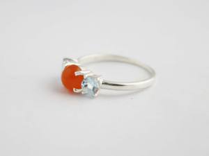 Blue Topaz 925 Sterling Silver with Carnelian Gemstone Prong Set Stackable <b>Dainty</b> <b>Ring</b> For Women - Product Image 2