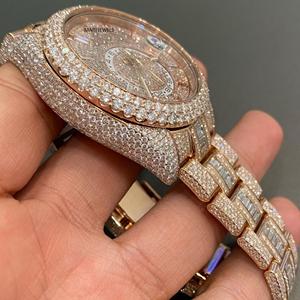 Luxury Rose Gold Moissanite Watch Full Iced Out Hip Hop Diamond <b>Bracelet</b> Watch With Baguette Stones - Product Image 3
