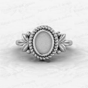 Argent Sterling 925 massif 6x8mm lunette ovale coupe Semi montage anneau réglage feuille tressé résine cendres travail souvenir bijoux composant - Product Image 1