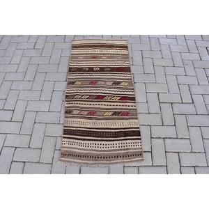 พรมตุรกี, พรมขนาดเล็ก 1.9x4 ฟุต, พรมลายคิลิมสีน้ำตาลขอบสีดำ - Product Image 1