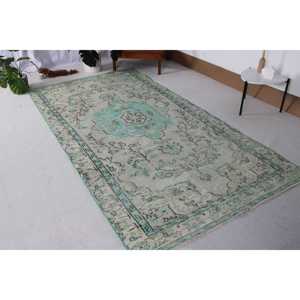 Alfombra Turca Vintage, Alfombra de Lana con Rayas Azules de 4.8x9.5 pies - Product Image 2