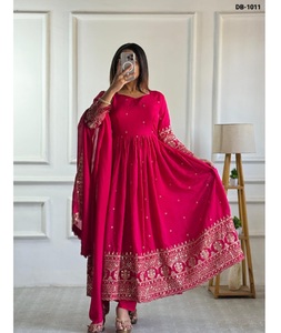 Vestidos Anarkali de Seda Vichitra Listos para Usar, los Más Hermosos de la India, con Bordado, Lentejuelas, Trabajo Zari y Diseño en el Dupatta - Product Image 1