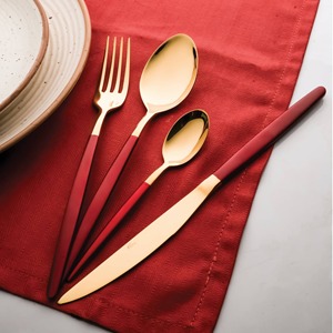 Juego de cubiertos de acero inoxidable Vintage moderno de 4 piezas, cubiertos rojos dorados de lujo para el hogar, restaurante, fiesta de bodas, venta al por mayor de fábrica - Product Image 6