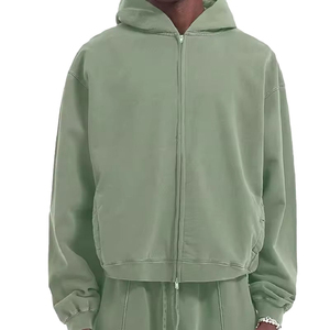 Sweat-shirts à capuche oversize personnalisés pour hommes, poids lourd, lavage à l'acide, 100% coton, sweat-shirt à fermeture éclair, sweat-shirts à capuche courts et amples pour hommes - Product Image 6