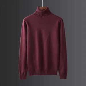 <b>Burgundy</b> Solid <b>Turtleneck</b> Sweater for Men Women 2025 Fall Winter Collection Long Sleeve Knitted Pullover Factory Wholesale Price - Product Image 1