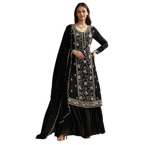 Cutdana noir et Sequin Kurta avec Chinon Sharara et Dupatta pour les mariages de soirée en gros Réceptions Festive Bulk Ethnic - Product Image 3