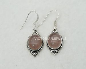 925 argent sterling massif rose quartz rose janvier mois pierre de naissance crochet boucle d'oreille - Product Image 2