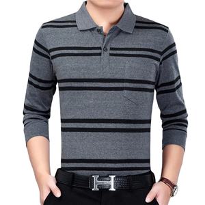 100% algodón informal de moda para hombre, manga larga para Polos, jersey que combina con todo, ajuste holgado, colección de rayas de primavera y otoño - Product Image 1