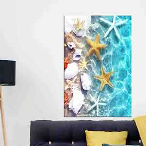 Printed <b>Canvas</b>: <b>Blue</b> <b>Canvas</b> Poster, Tropical View, Boho Wall Decor,Gallery Wrapped - Product Image 1