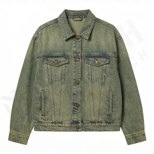 Distressed Customized Color Woman Denim Jacket Folded Cuffs Effortless Vintage Casual Street Style Fashion Stylish <b>Coat</b> Apparel - Product Image 1