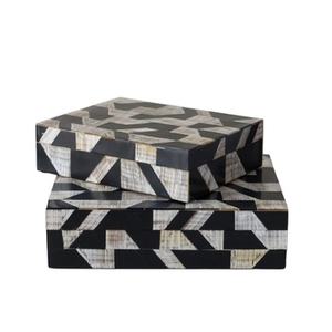 <b>Wooden</b> Jewellery Storage <b>Box</b> Set of 2 Different Sizes Bone Inlay Black Color <b>Watch</b> and Earring <b>Box</b> With Top Quality - Product Image 1