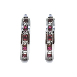 Oem Jewellery Vintage Wedding Gift Reliable High Quality 18k Solid <b>White</b> Gold Ruby Hoop Earrings for Women - Product Image 1