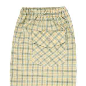 Pijama tejido con bolsillo cruzado de cuadros amarillos | Pantalones de salón de ajuste regular | Tela suave CVC, cintura con cordón y bolsillos laterales | Ropa de dormir - Product Image 4