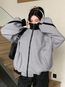 Otoño Invierno Hombres Casual Color Block Empalme Sin forro Manga larga Impresión digital Sudadera Chaqueta con cremallera Top - Product Image 3