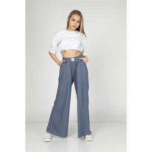 Pantaloni della tuta larghi in tessuto blu da donna
