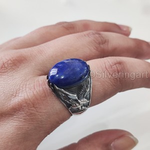 Anillo de Plata de Ley 925 para Hombre al por Mayor con Gema Natural de Lapislázuli Afgano, Anillo de Piedra de Nacimiento, Joyería Árabe, Regalo de Cumpleaños - Product Image 5