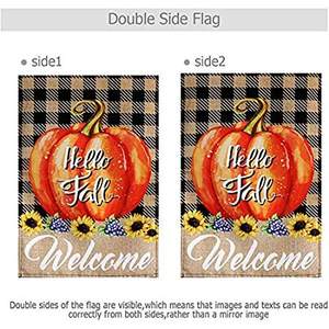 Lot de 10 drapeaux de jardin Hello Fall, motif à carreaux Buffalo d'automne avec citrouilles - Petits drapeaux de bienvenue verticaux pour jardin, 12x18, double face - Product Image 4