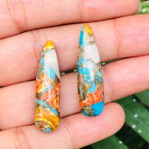 หินหอยนางรมสีทองแดงสีเทอร์ควอยส์พลอยแบบยาวเรียบแบบหลวมหินเทอร์ควอยซ์ธรรมชาติสำหรับต่างหูเครื่องประดับแฮนด์เมดแบบทำมือ - Product Image 5