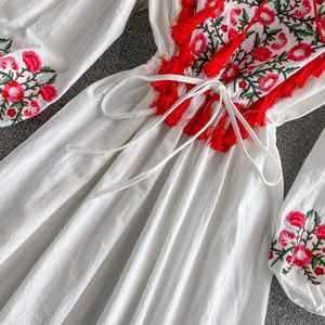 Robes longues de plage à col en V pour femmes, 100% coton, broderie florale, Style Boho, nouvelle collection printemps - Product Image 3