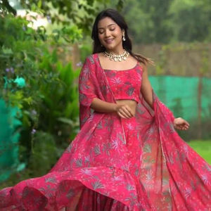 Choli Exclusivo de Georgette Estampado con Falda Sharara Amplia y Dupatta con Volantes, Calidad Premium a Precio de Mayoreo - Product Image 1