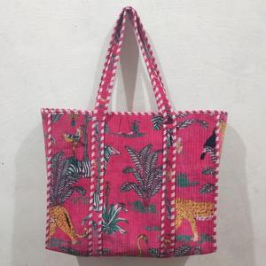 Cotton Quilted Duffle <b>Tote</b> Shoulder <b>Bag</b> Solid Color Eco-Friendly Lining <b>Summer</b> Autumn Open Fashionable Overnight Shopping <b>Bag</b> - Product Image 2